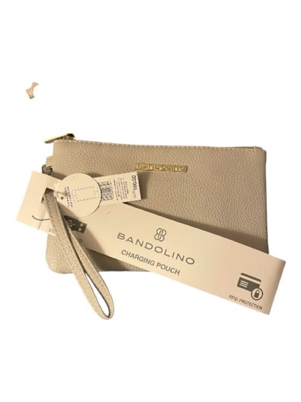Bandolino Beige Wristlet Charging Pouch Clutch, USB Power Bank for Phone, NWT